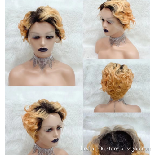 whosale Pixie Human Hair T Lace Frontal Short Pixie Cut Human Hair Wig Curly Lace Frontal Wig Cuticle Aligned Full Lace Wig